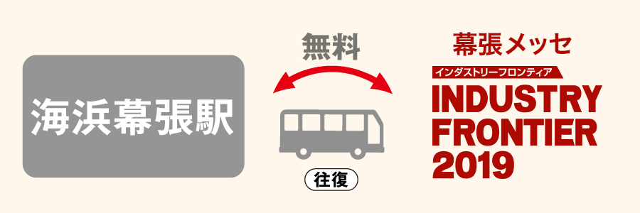 海浜幕張駅からINDUSTRY-FRONTIER(幕張メッセ)まで、無料バス(往復)をご利用いただけます