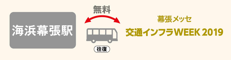 海浜幕張駅から交通インフラWEEK(幕張メッセ)まで、無料バス(往復)をご利用いただけます